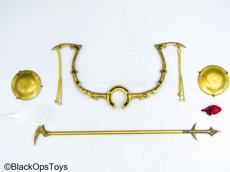 Load image into Gallery viewer, God Of The Underworld Anubis - Metal Gold Like Scales w/Heart &amp; Feather
