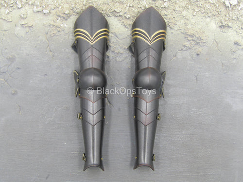Dragon Knight - Black & Gold Colored Metal Female Greaves