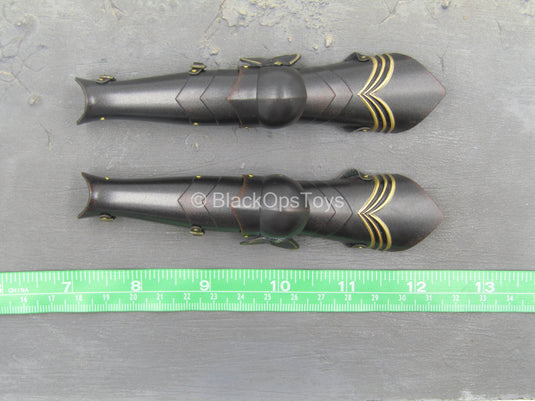 Dragon Knight - Black & Gold Colored Metal Female Greaves