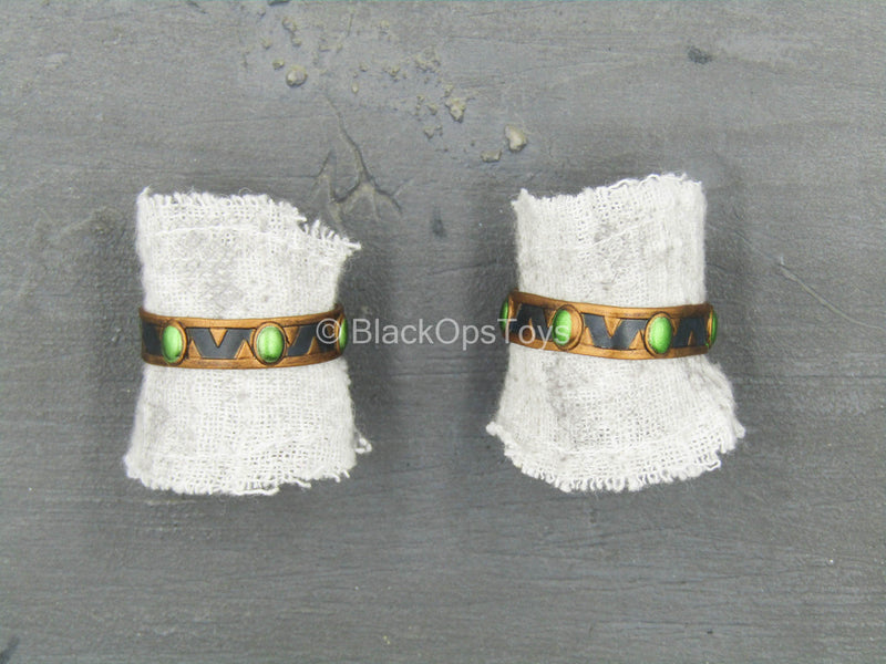Load image into Gallery viewer, Anubis - Weathered White Arm Wraps w/Bronze-Like Bands
