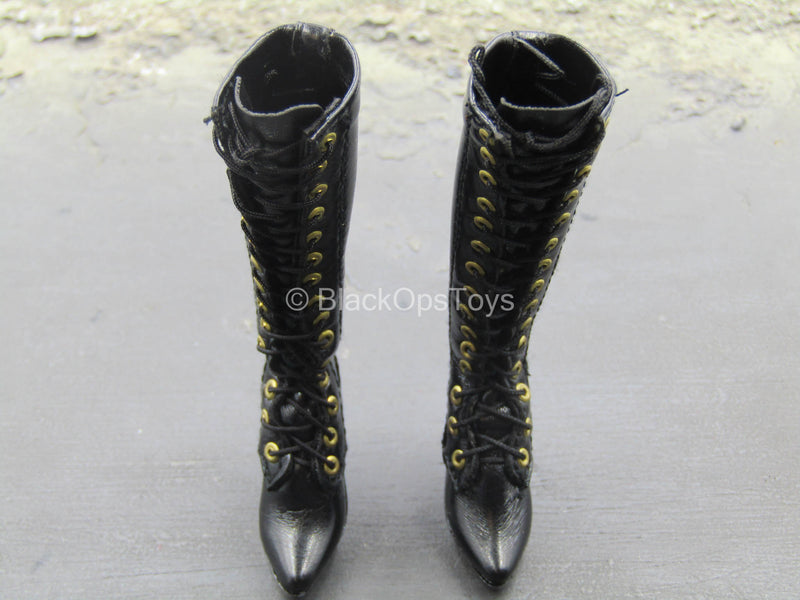Load image into Gallery viewer, Lady Scissorhands - Black Leather Like Female High Heel Boots (Peg Type)

