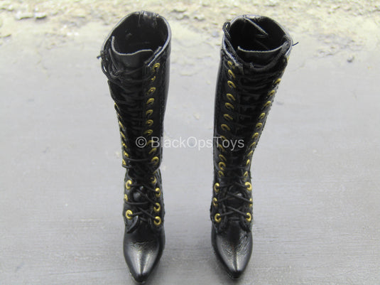 Lady Scissorhands - Black Leather Like Female High Heel Boots (Peg Type)