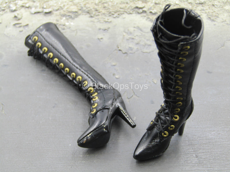 Load image into Gallery viewer, Lady Scissorhands - Black Leather Like Female High Heel Boots (Peg Type)
