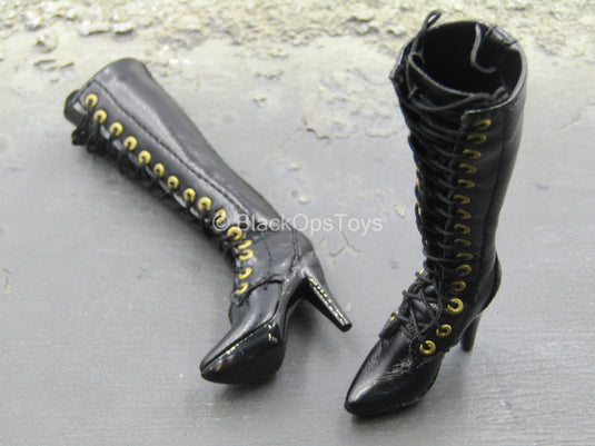 Lady Scissorhands - Black Leather Like Female High Heel Boots (Peg Type)