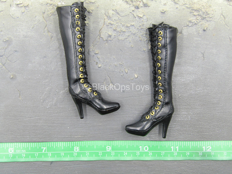 Load image into Gallery viewer, Lady Scissorhands - Black Leather Like Female High Heel Boots (Peg Type)
