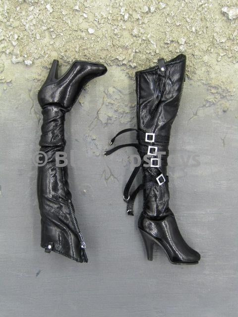 Bloody Rose -Female Black Knee-High High Heel Boots (Peg Type)
