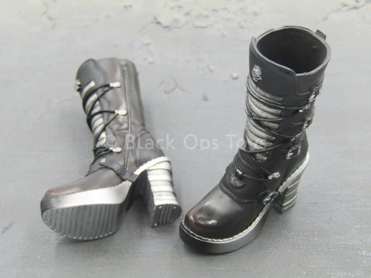 Spade 6 Ada - Black & Silver Platform Heel Boots (Peg Type)