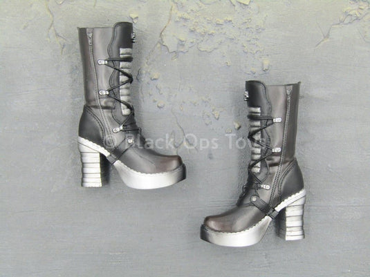 Spade 6 Ada - Black & Silver Platform Heel Boots (Peg Type)