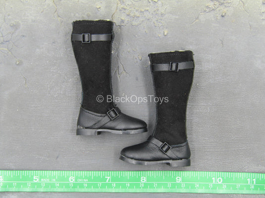 WWII - Luftwaffe Fighter Ace - Black Leather Like Zip Up Boots (Foot Type)