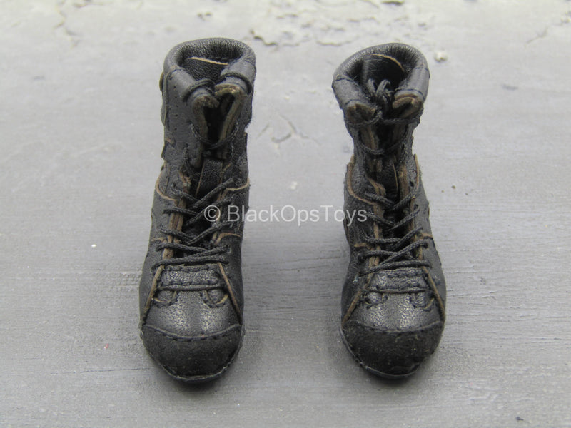 Load image into Gallery viewer, Female Work Wear - Black Leather-Like Boots (Foot Type)

