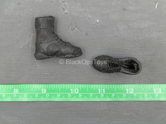 Female Work Wear - Black Leather-Like Boots (Foot Type)