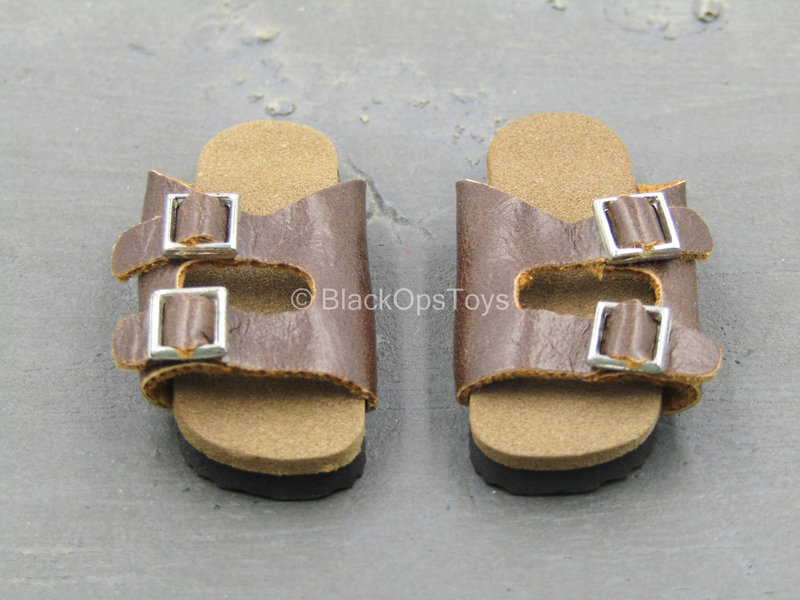 Load image into Gallery viewer, Brown Leather Like Sandals (Foot Type)
