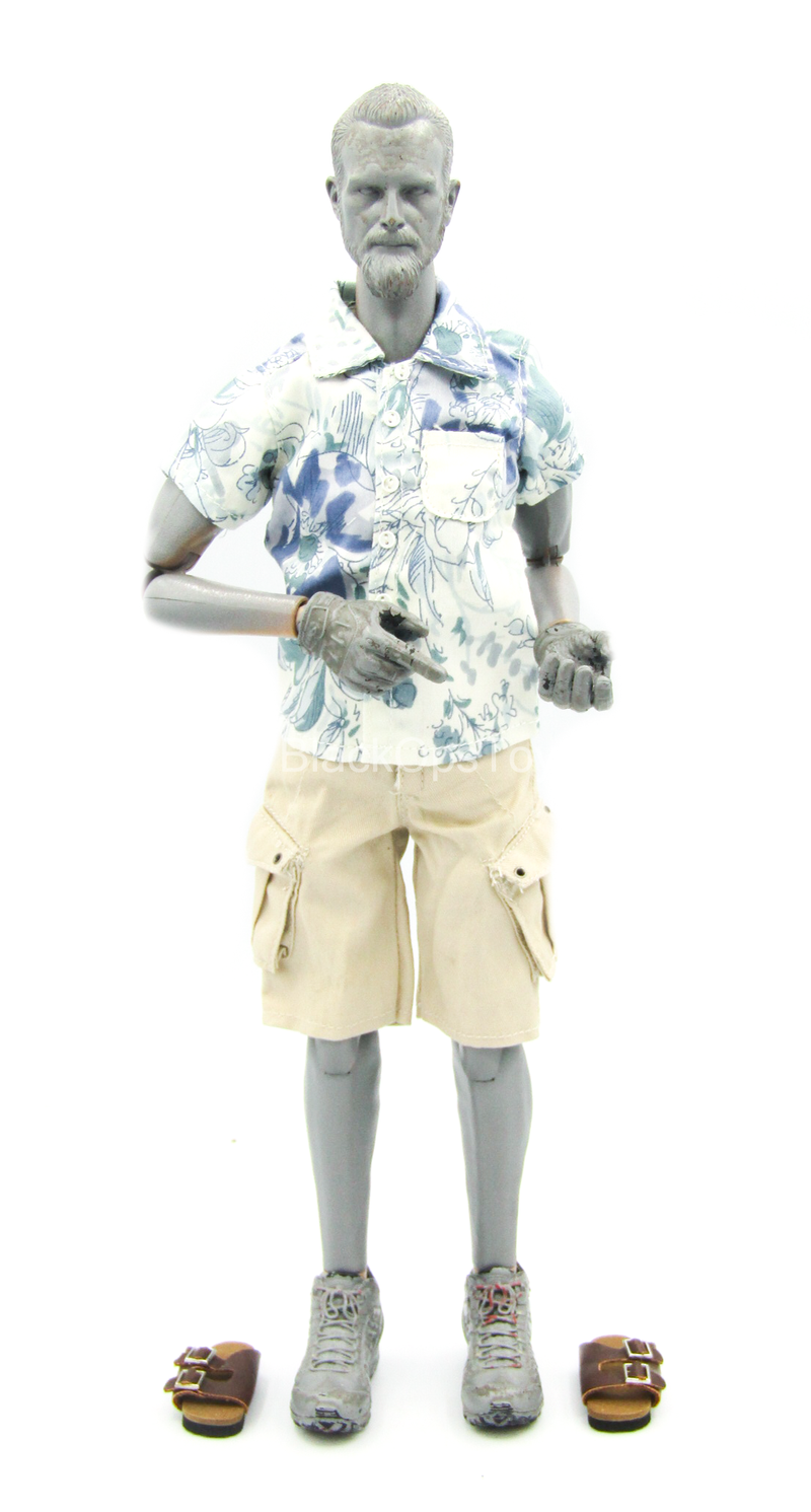 Load image into Gallery viewer, 80&#39;s Tropical Shirt w/Tan Shorts &amp; Brown Leather Like Sandals
