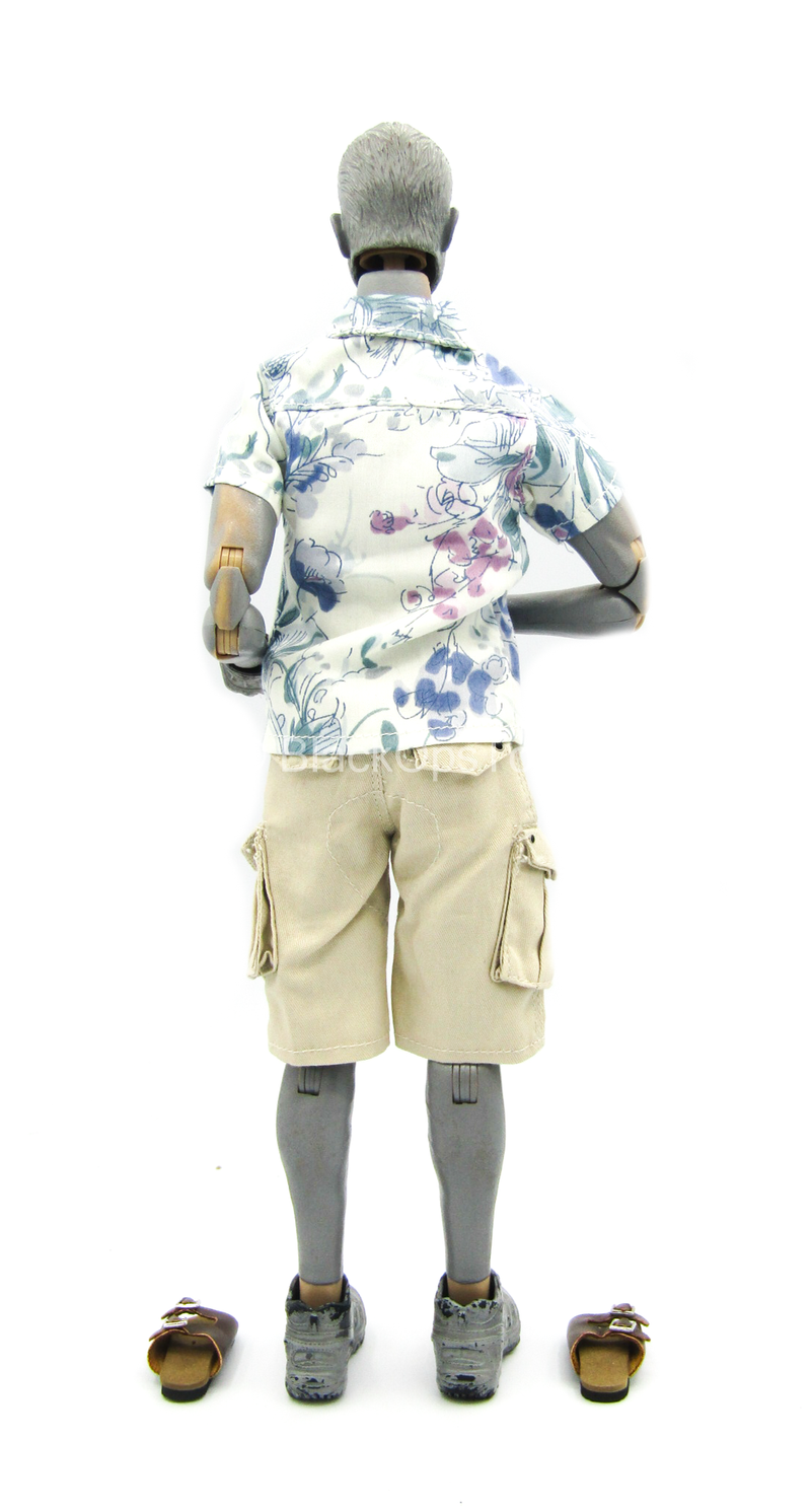 Load image into Gallery viewer, 80&#39;s Tropical Shirt w/Tan Shorts &amp; Brown Leather Like Sandals
