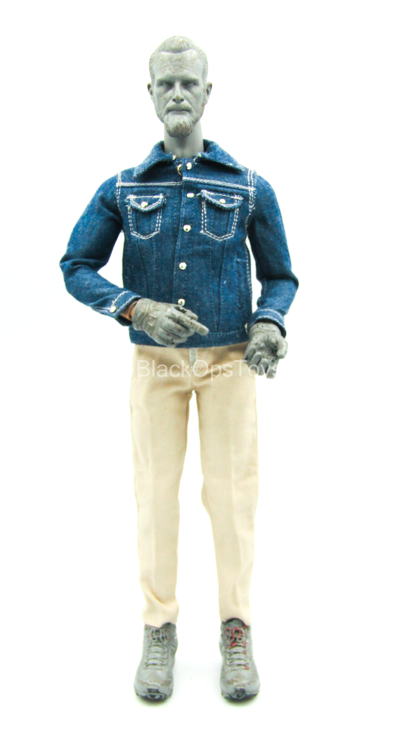 Load image into Gallery viewer, Blue Denim Like Jean Jacket w/Tan Pants
