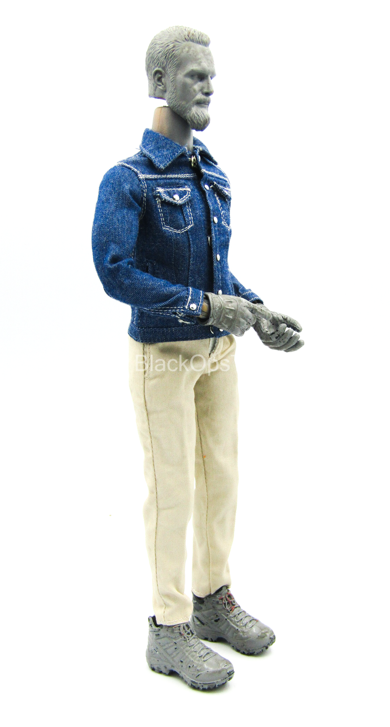 Load image into Gallery viewer, Blue Denim Like Jean Jacket w/Tan Pants
