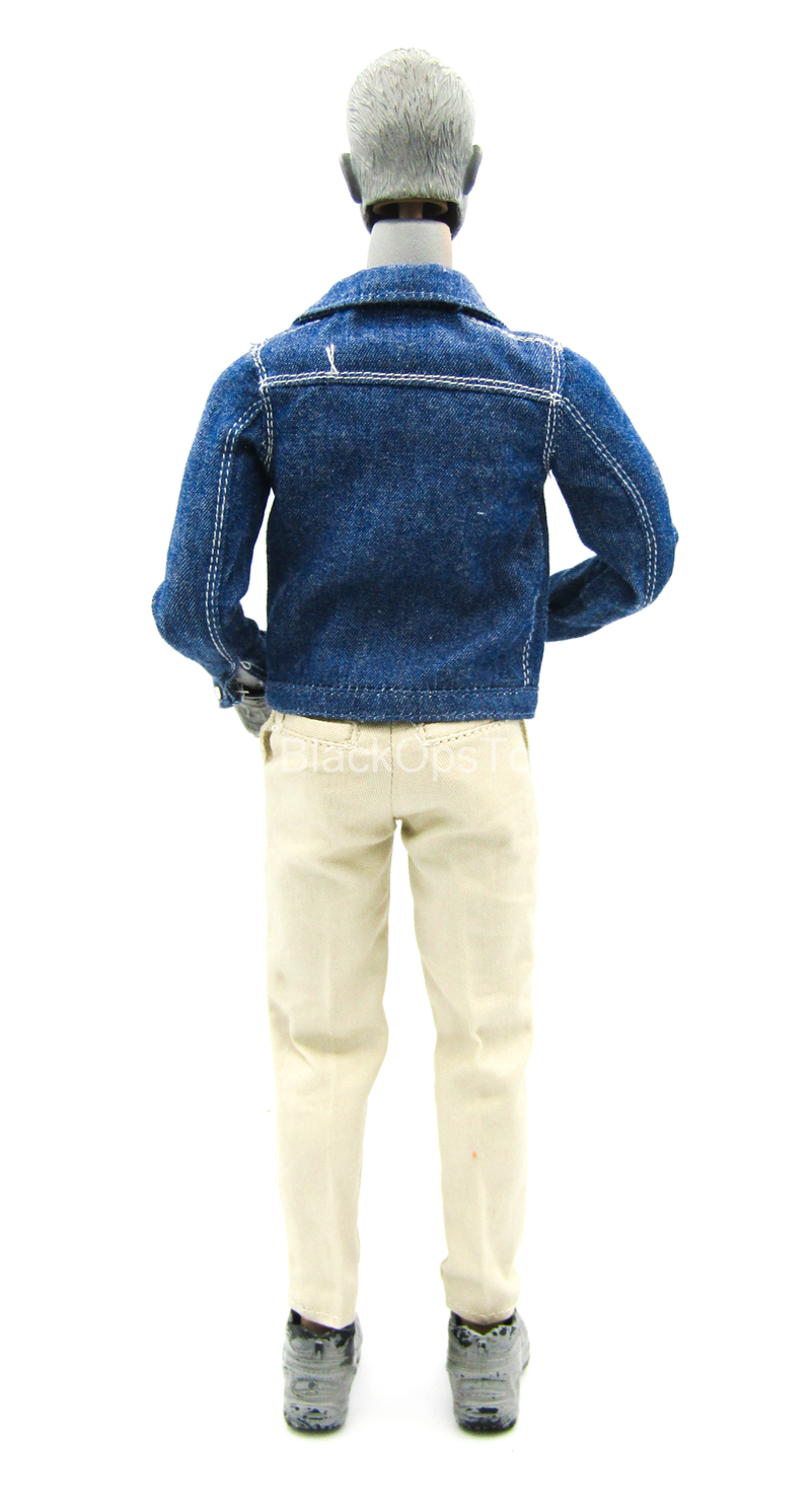 Load image into Gallery viewer, Blue Denim Like Jean Jacket w/Tan Pants
