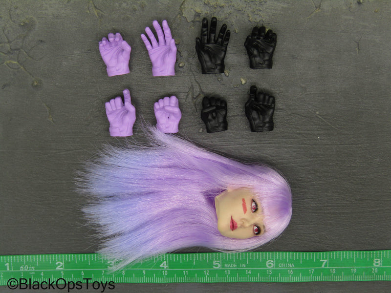 Load image into Gallery viewer, Bee Girl Beautiful Stinger - Female Head Sculpt w/Purple Colored Hair &amp; Hands
