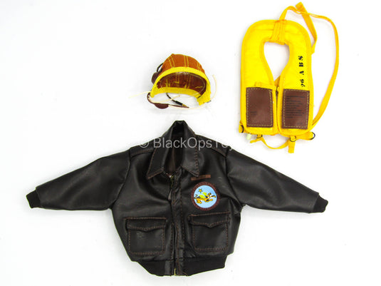WWII - Ben Cole Pilot - Leather Like Jacket w/Hat & Yellow Life Jacket