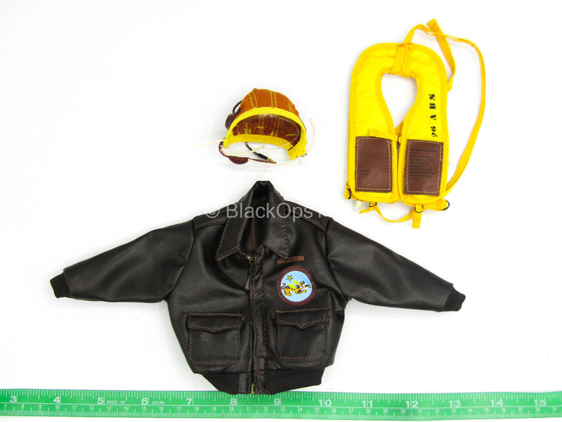 Load image into Gallery viewer, WWII - Ben Cole Pilot - Leather Like Jacket w/Hat &amp; Yellow Life Jacket
