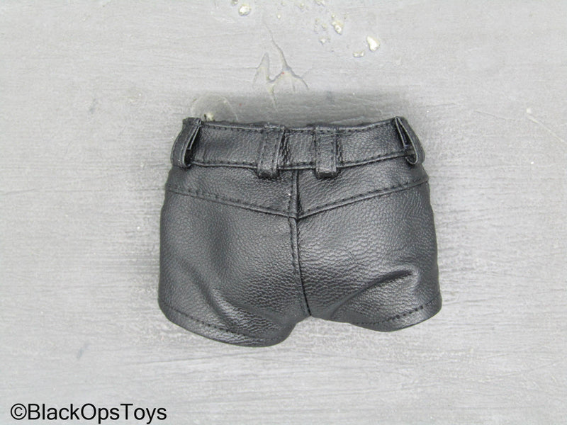 Load image into Gallery viewer, Bee Girl Beautiful Stinger - Black Leather Like Female Shorts
