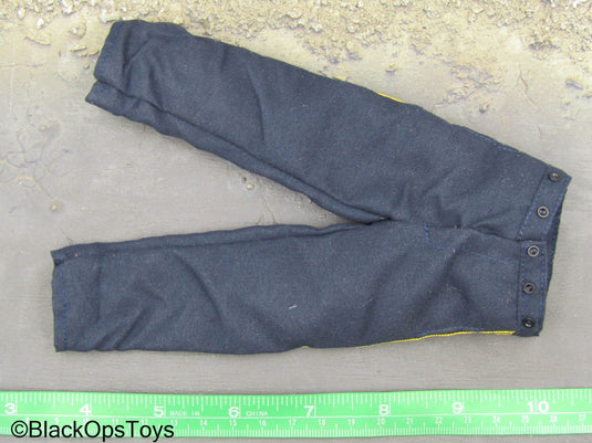 Blue pants with yellow stripe shop