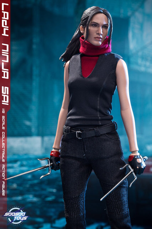 Lady Ninja Sai - Black & Red Gloved Hand Set (Type 1)
