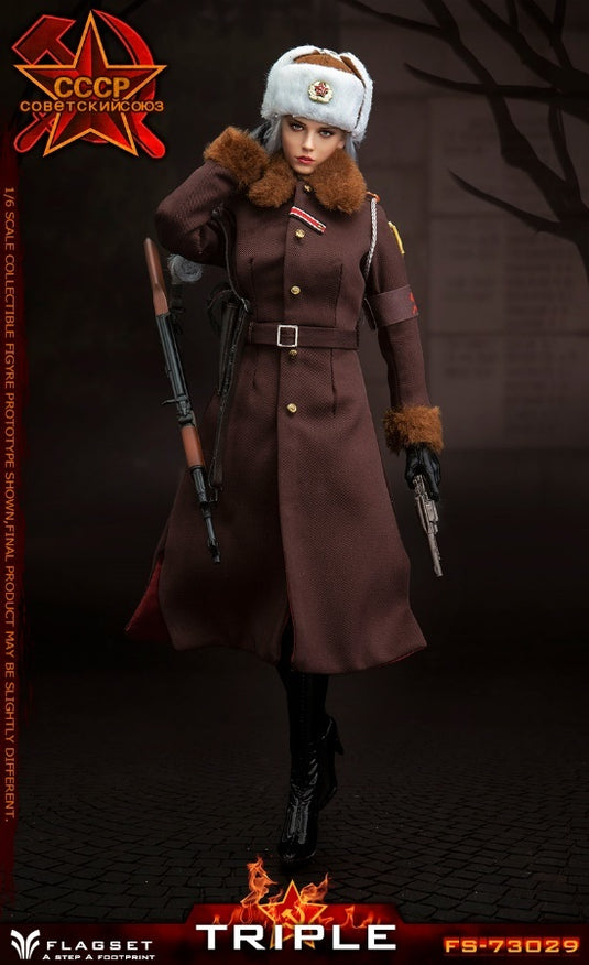 Red Alert Soviet Female Officer - Brown Military Trench Coat