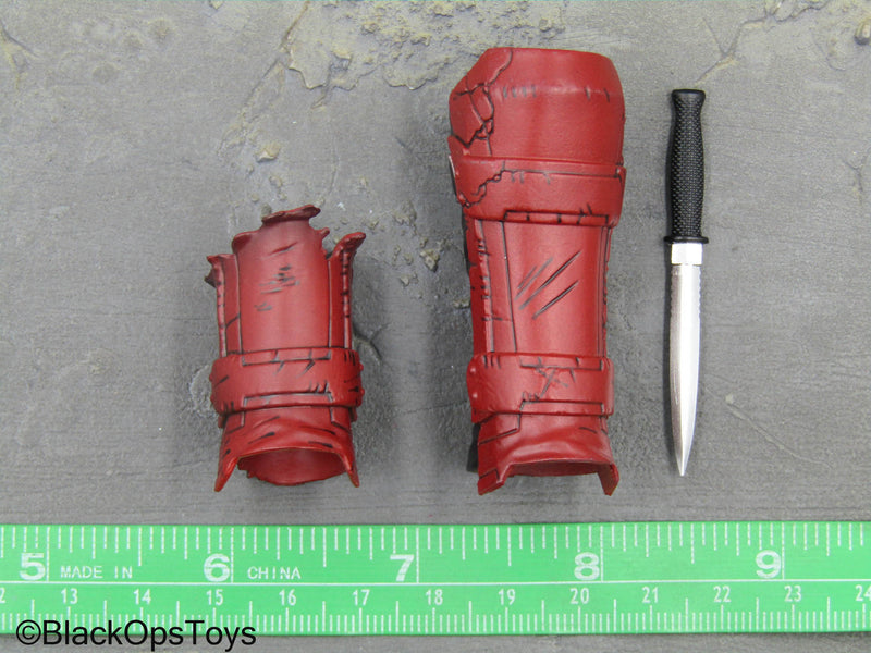 Load image into Gallery viewer, Zombie Deadpool - Red Shin Guards w/Boot Knife
