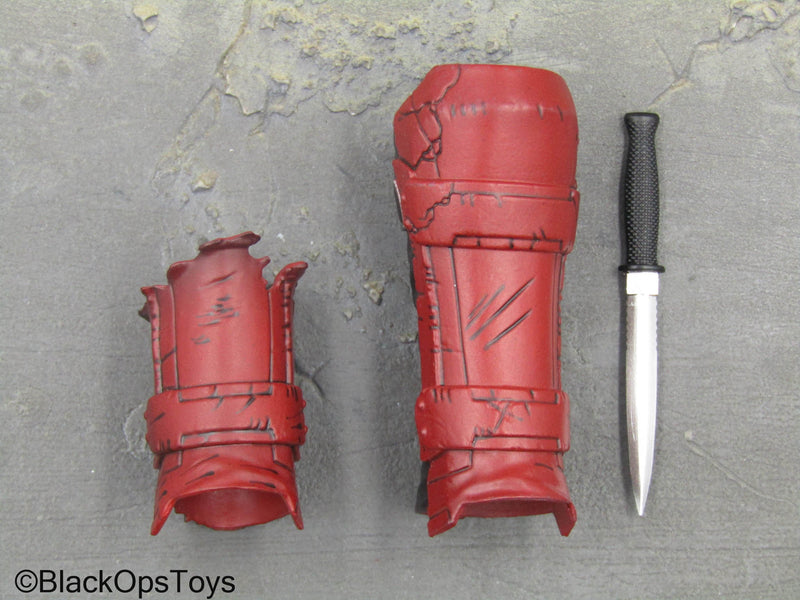 Load image into Gallery viewer, Zombie Deadpool - Red Shin Guards w/Boot Knife
