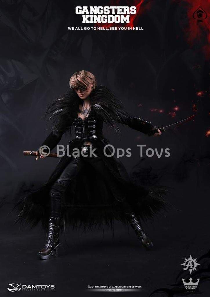 Load image into Gallery viewer, Spade 6 Ada - Black Leather Like Coat w/Feathered Trim
