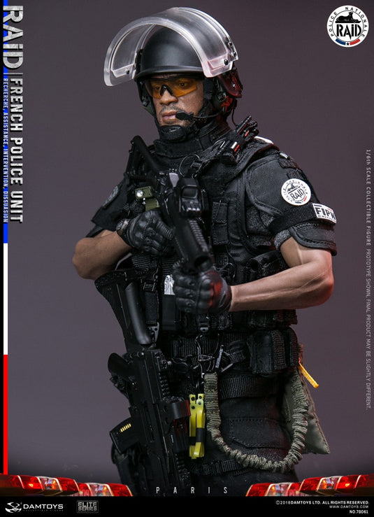 French Police RAID Unit - Black Riot Helmet w/Clear Visor